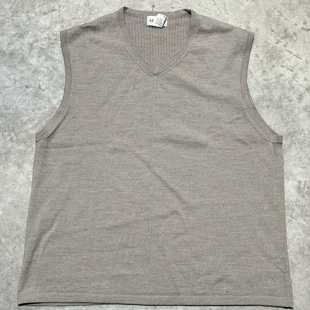 Vintage Alfani Sweater Men XL Beige Merino Wool Vest Vneck 90s Retro Dad